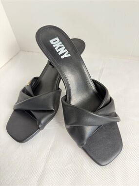 DKNY Black Twist Knot Slide Mules